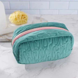 Kosmetiktasche   Hygienebeutel Grün     Samt weich gesteppt