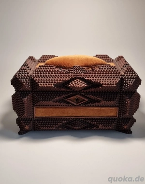 Schmuck Behälter | Antik | Tramp Art Schatulle | Kerbschnitzerei