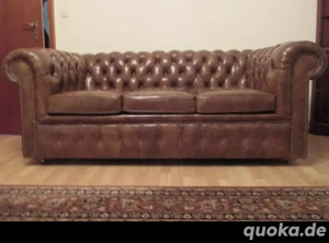 Chesterfield-Sofa Norwin Braun 3-Sitzer, Echtleder