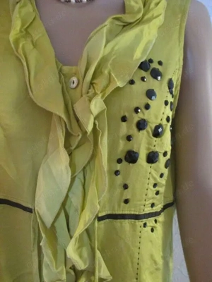 NEU Romantik Swarovski Strass Kristalle Seiden Kleid BIBA by ESCADA 34- 36  XS- S neon- gelb- grün