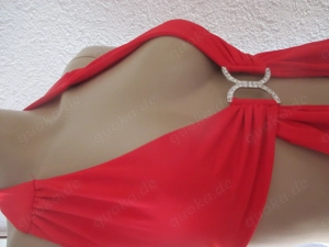 NEU Swarovski Strass Glitzer Kristalle Neckholder Monokini Bikini Badeanzug 34- 36  XS- S rot silber