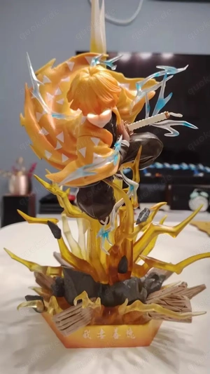 Demon Slayer Agatsuma Zenitsu Figur Doppelkopf LED Anime PVC Action Modell Sammlung Dekoration 35cm