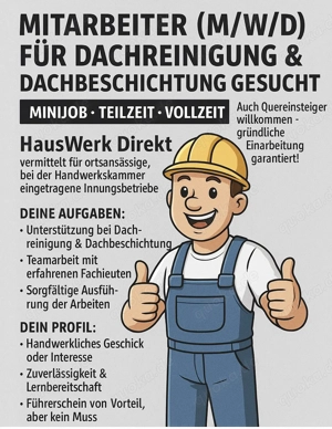 Mitarbeiter (m w d) für Dachreinigung & Dachbeschichtung gesucht 
