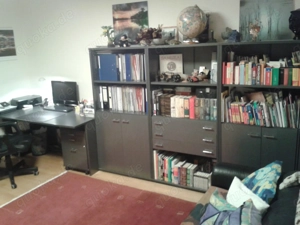 Schreibtisch mit Rollcontainer und Schränke