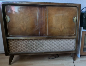 Vintage Plattenschrank mit Plattenspieler u. Radio - funktioniert