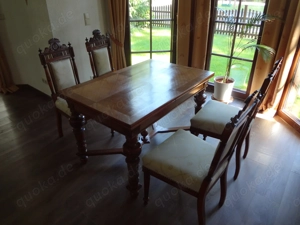 Gründerzeit Esstischgruppe, Tisch 4 gepolsterte Stühle