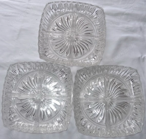 CP Glasschale 3 Stk f Knabbergebäck Viereck 4-geteilt 22x22 x4 einwandfrei erhalten Vintage