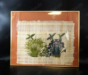 Papyruswandbild, fliegende Wildenten über Büschen