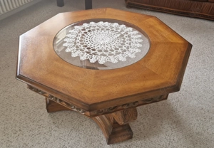 Wohnzimmertisch Holz mit Glasplatte,Nostalgisch,Rollen