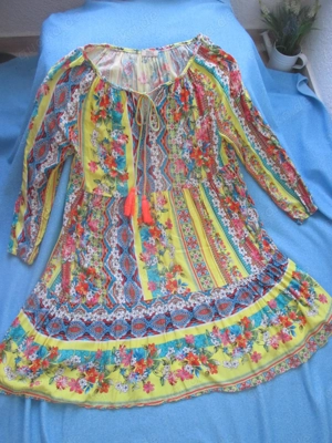 NEU Blumen Flower Festival Boho Ibiza-Style Baby Doll Volant Kleid XUNA Made in Italy 38-42  S- M