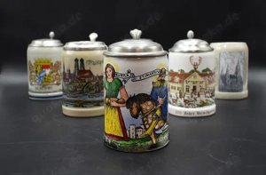 Sechs schöne Bierkrüge - plus Bonuskrug aus Metall