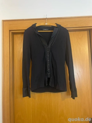 Schwarzes Oberteil Bluse von Nice Connection, Damen, Größe 42, Glitzer, Knöpfe