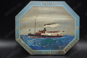 Wandbild, Dampferfahrtimpression von 1908, Flensburg, hexagonal, Massivholz