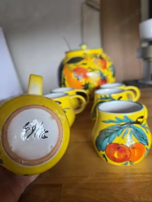 Keramik Bowleservice mit 6 Henkelbecher