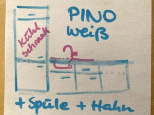 4 Schränke Pino Einbauküche mit Kühlschrank Spüle Wasserhahn und Arbeitsplatte Buche
