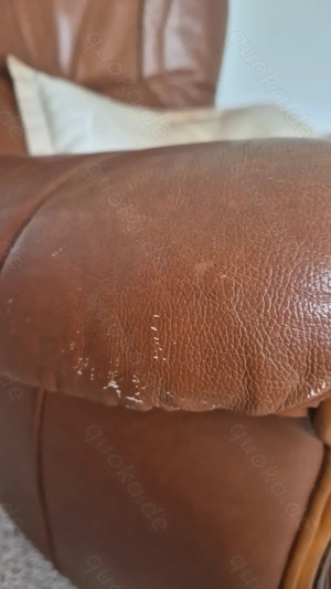 Couch +2 Sessel cognacfarben,Lederimitat,Holz,außergewöhnlich Bild 5