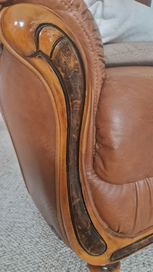 Couch +2 Sessel cognacfarben,Lederimitat,Holz,außergewöhnlich Bild 2