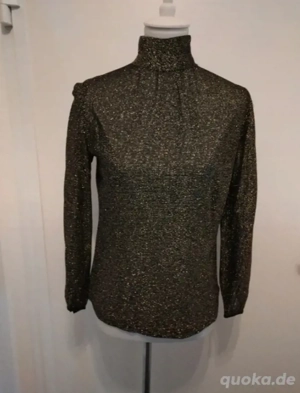 Lurex Longsleeve Langarm Bluse Stehkragen Turtleneck festlich elegant feminin glitzern royal edel 36