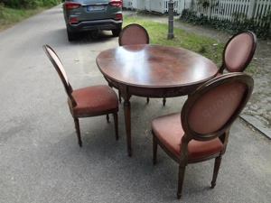 Esstischgruppe Antik Style, Tisch, 4 gepolsterte Stühle