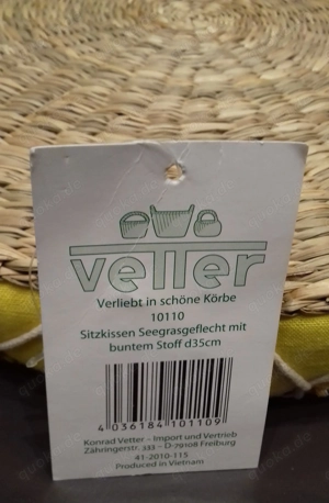 6 Sitzkissen SchaumstoffSeegrasgeflecht mit buntem Stoff rund, je  Bild 4