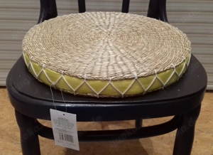6 Sitzkissen SchaumstoffSeegrasgeflecht mit buntem Stoff rund, je  Bild 2