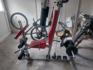 Kraftstation mit rotes Kunstleder mit Extras und mit Gewichten