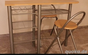 Baar-Tisch mit 2 Hockern und Regal - Metall& Holz