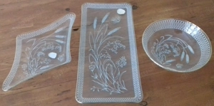 3 "Feinstrich"-Glasschalen 50er 60er Jahre weiß mit Goldrand 