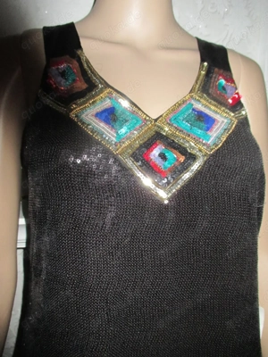 NEU mit ETIKETT Abend Ausgeh Cocktail Tanz Pailletten im Inka Look Etui- Kleid NICOWA 34- 36  XS- S