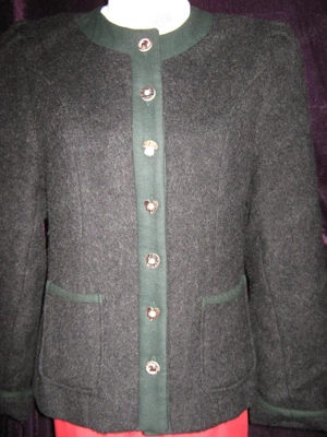 100% Schurwolle Oktober Volksfest Brauchtum Jacke Janker Trachten Mad'l 38-40 S-M dunkel grau grün