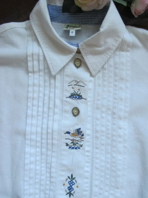  NEU Granny VINTAGE Trachten Volks Oktoberfest Edelweiss Blüten Stickerei BLUSE Distler 40-44 M-L