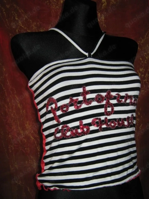 NEU m Etikett Pinup Rockabilly Pailletten Streifen Neckholder Träger Top T- Shirt  NICOWA 36- 38  S