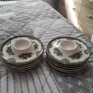 Eierbecher mit Schalenablage Johnson Bros England Old Britain Castles grün 4 Stück  