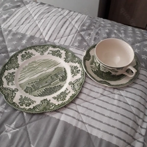 Kaffeegedeck (Kuchenteller,Tasse,Untertasse)Johnson Bros England Old Britain Castles  grün 