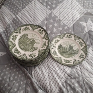 Speiseteller-Essteller Johnson Bros England Old Britain Castles grün  