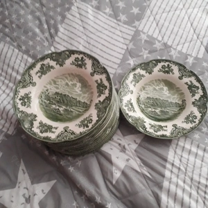 Suppenteller Johnson Bros England Old Britain Castles grün 