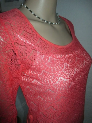 NEUw ORIGINAL VINTAGE Designer Lace Spitze Bodycon Dreiviertel Arm T- Shirt Gr. 38- 40 S- M lachs