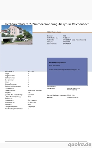 2 Zimmerwohnung ab 1.11.25 in Reichenbach Fils zu vermieten 