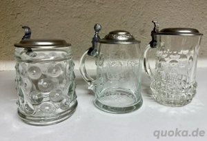 8 Sammelkrüge Bierkrug Steinkrug Glaskrug m. Zinndeckel bemalt Glas Ton Bild 7