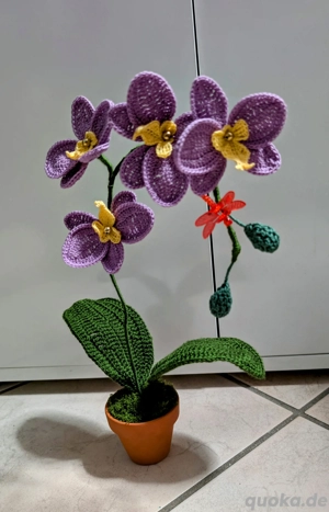 Orchidee in Topf Geschenk  Blume Handarbeit NEU Gehäkel