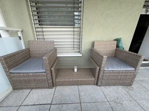 Polyrattan Balkon Möbel | 2 Sessel, 1 Bank, 1 Glastisch