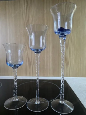 3 Dekostielgläser m. leicht blauem Kelchglas, versch. Höhe Bild 2