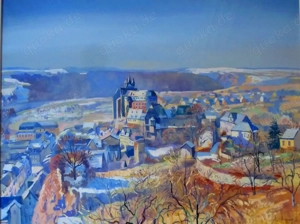 2 x Rudolf Fuchs Diez Lahn im Winter, Heilberscheid Westerwald Ölgemälde Ölbild Bild 2