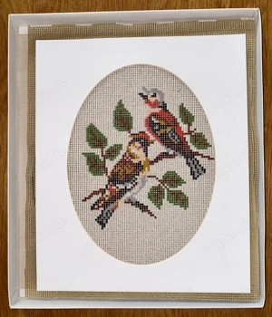 Stickbild GOBELIN Holzrahmen 28x33cm Vogelpaar Selbersticken NEU Bild 5