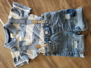 kurzes Outfit, Poloshirt+Jeans+Hosenträger , Gr.68