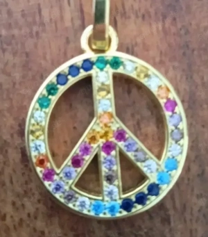 Regenbogen Peace Anhänger 925er Silber an vergoldeter Kette 925er Sterlingsilber