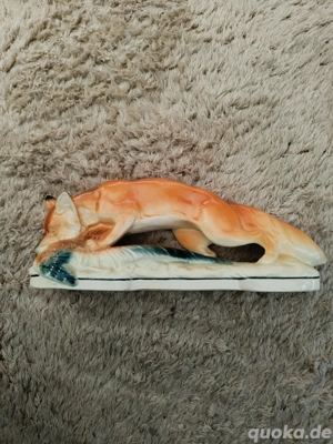 Seltene Porzellanfigur Fuchs mit Fasan ca. 30 cm auf Platte