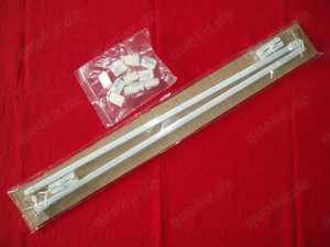 1 Set Vitragestangen, Ausziehbereich 50-75 cm, weiß, + 11 neue Extra-Klebehaken, nur 3,90 EUR