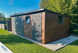 Blechgarage 6x4 m Garage Gartenhaus Schuppen Carport Fertiggarage Doppelgarage Holzoptik Pultdach