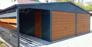 Blechgarage 8x6 m Garage Gartenhaus Carport Fertiggarage Doppelgarage Holzoptik inkl. Aufbau